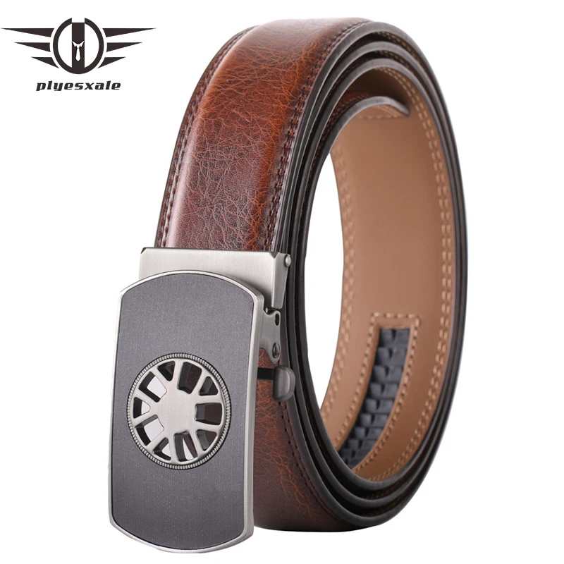 

Plyesxale Brand Fashion Men's Leather Belt Real Cowhide Anti-rust Hollow Out Alloy Automatic Buckle Casual Belt Non-porous B811