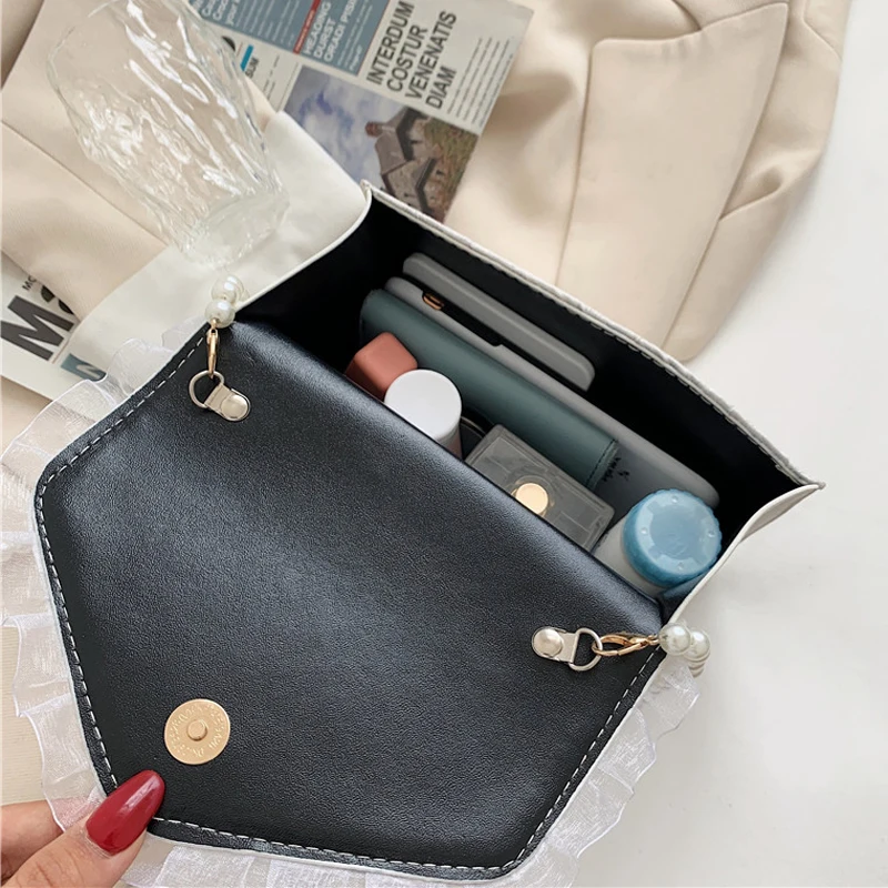 

Lady Shoulder Bag Gentle Lace Pearl Chain Retro Small Square Bag Wholesale Elegant Women Handbag Casual Crossbody Bags