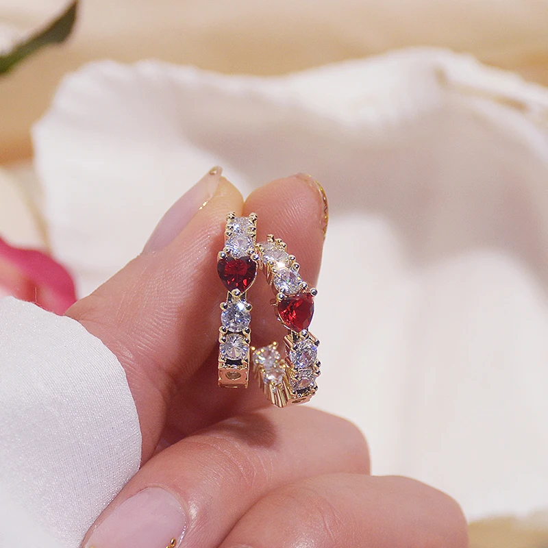 

Korean Hot 14k Gold Jewelry Real Gold Heart Earrings for Women Top High Quality AAA Shiny Zirconia S925 Silver Needle Gift