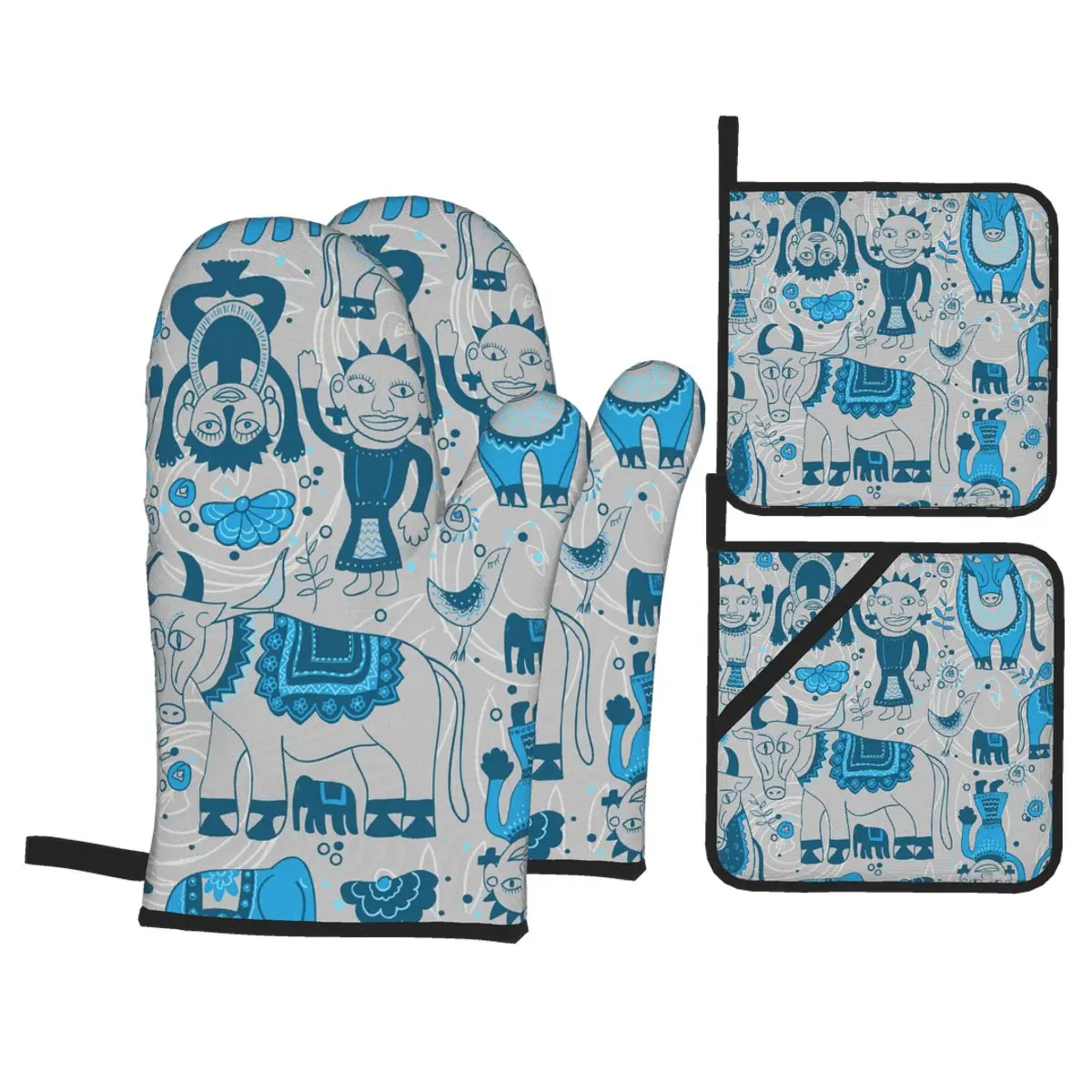 

4 шт. Микроволновая печь перчатки рукавицы с новым этническим узором Кухня перчатки ЛОТОК блюдо держатель для миски для выпечки шумоизоляци...