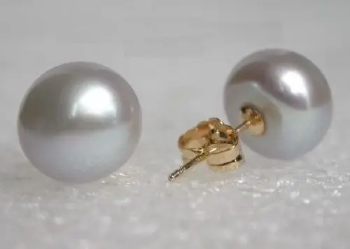

free shipping A pair of natural AAA+ 10-10.5mm south seas gray pearl earrings 14k/20 Gold