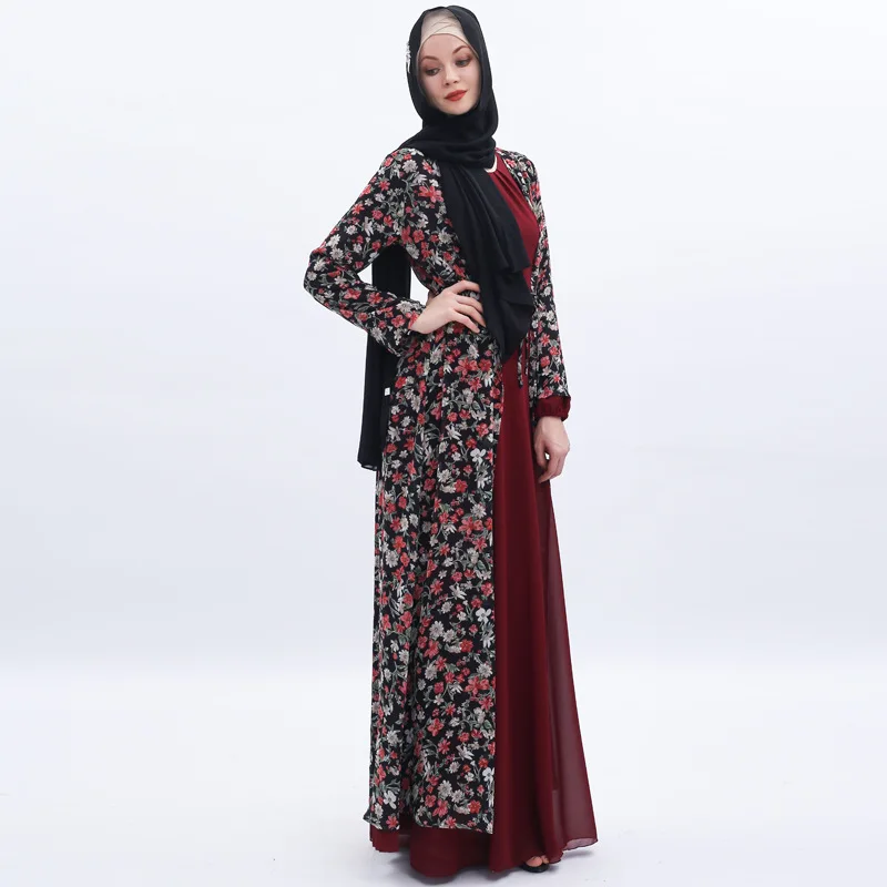 Мусульманская абайя Женская Цветочная шнуровка Верхняя одежда Jilbab Maxi Abayas платья