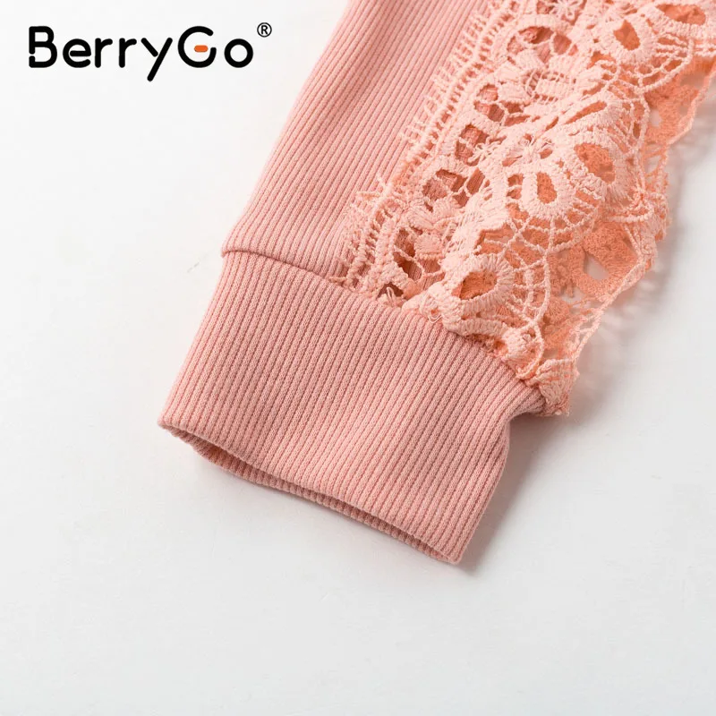 BerryGo сексуальные женские свитера с открытыми плечами повседневные розовые