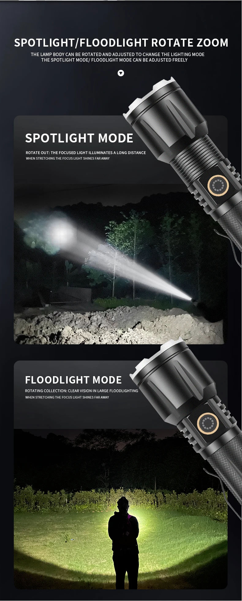 xhp199 most powerful flashlight 16 core light type c rechargeable telescopic zoom input and output high long range glare lantern free global shipping