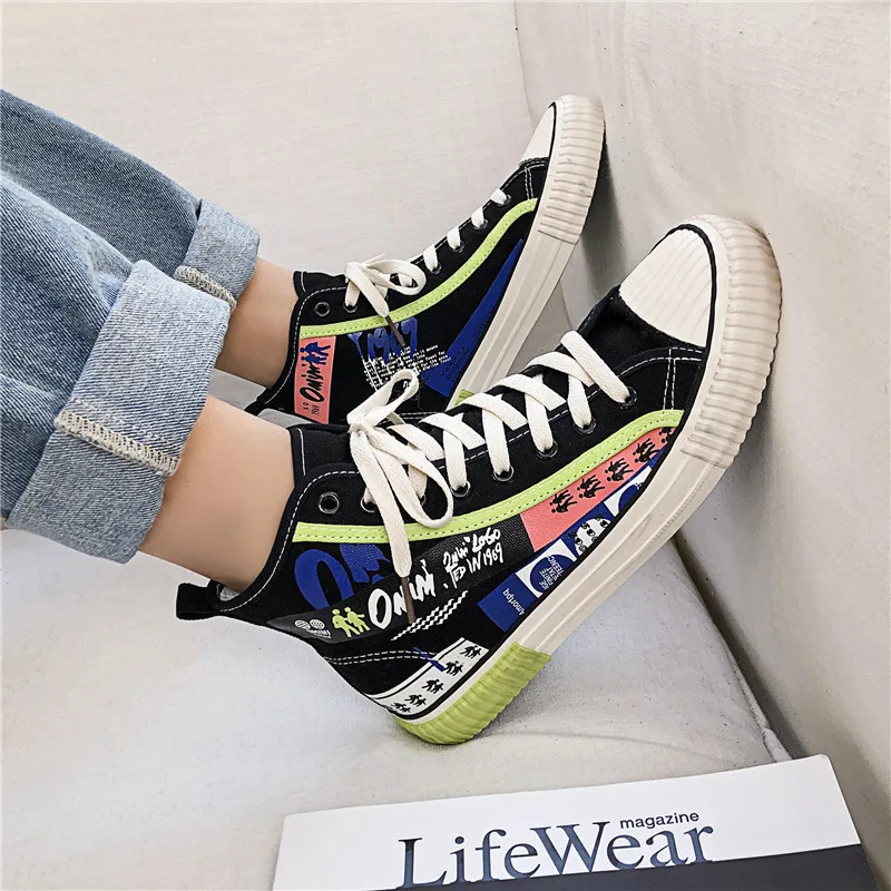 Брендовые высокие холщовые кроссовки в Корейском стиле с принтом букв мужские