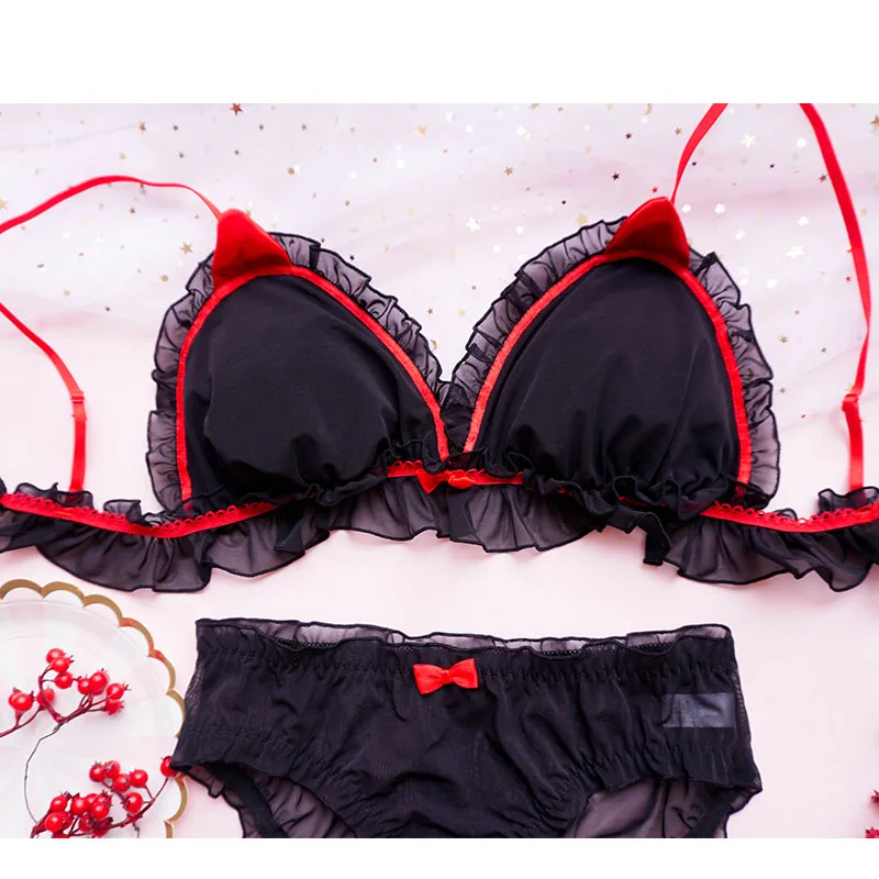 Женское шифоновое нижнее белье с непослушным дьяволом милый бюстгальтер и