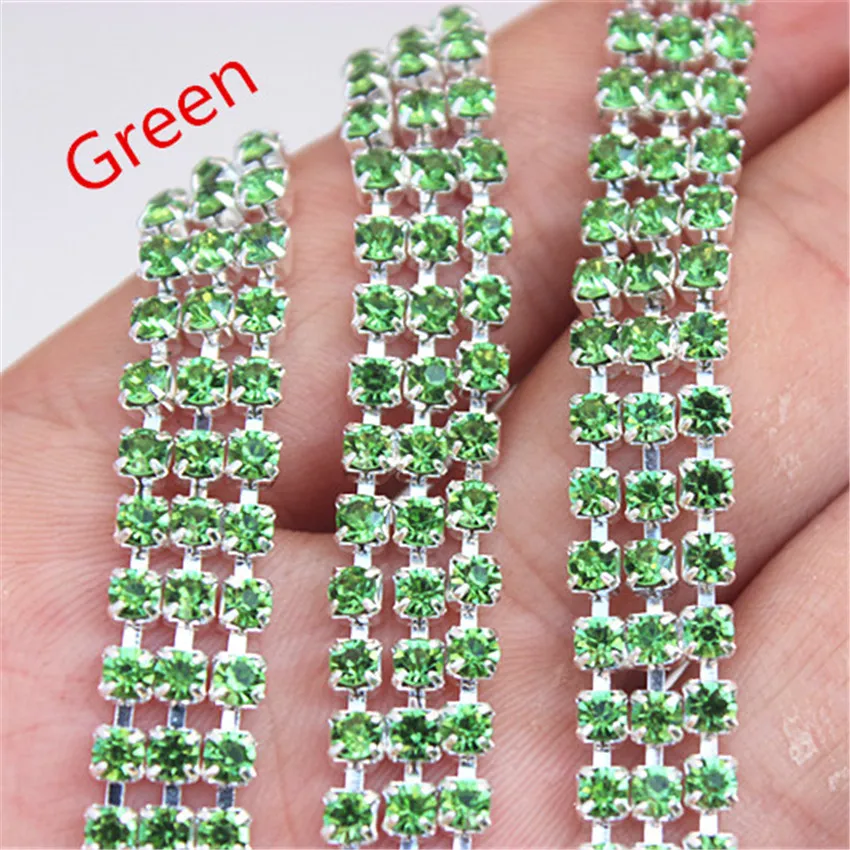 Cong Shao 3mm 1 yard 3 Rows Crystal+Rhinestone Cup Chain Silver Base With Claw Dress Decoration Trim Applique Sew on Shoes 8Y889 | Дом и сад