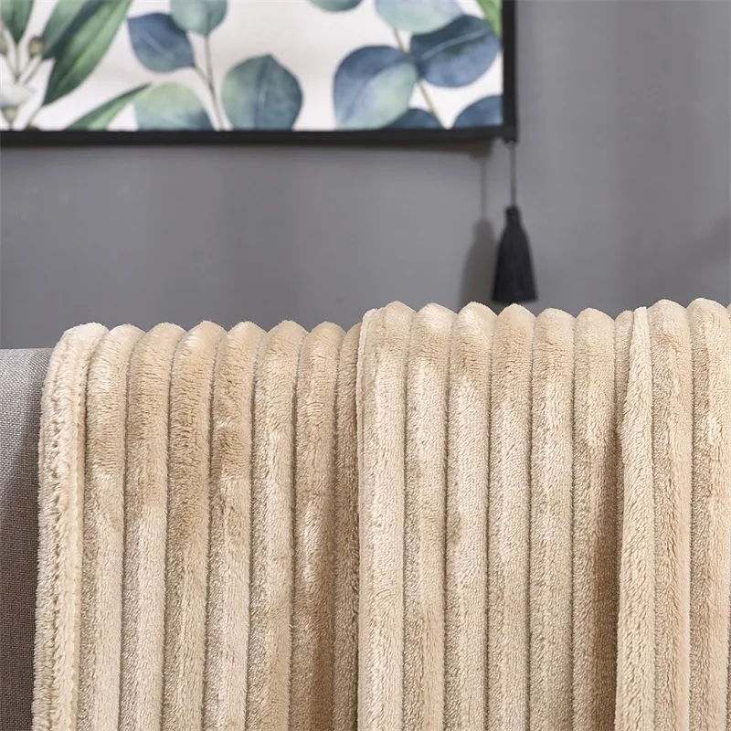 

New Solid Color Striped Blanket Flannel Blanket Warm Knitted Fleece Blanket Square Flannel Blanket on The Bed A Blanket Knitted