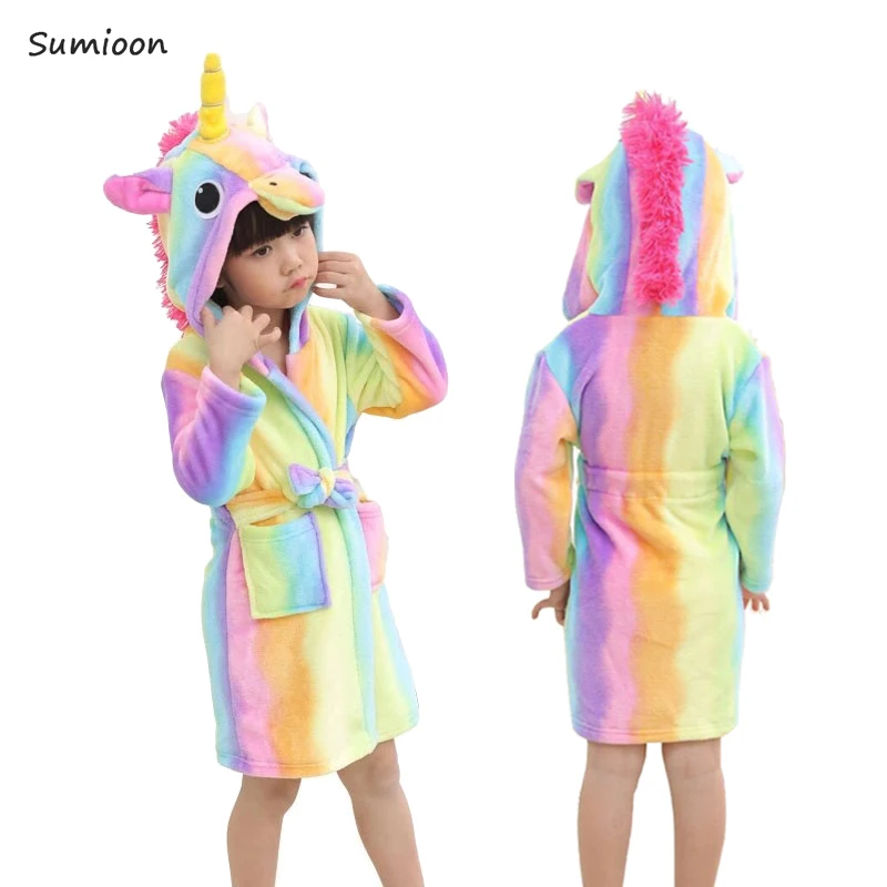 Животные Детский банный халат для мальчиков и девочек домашняя одежда Единорог