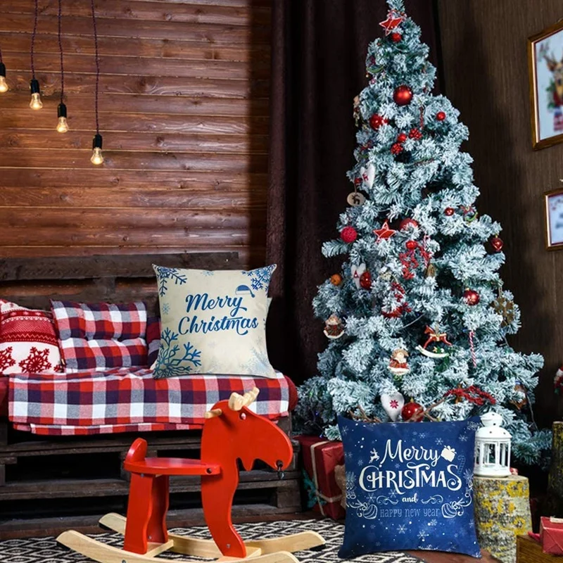 

Christmas Decorations Blue Christmas Pillow Covers Snowflake Merry Christmas Pillow Cases Christmas Decorative