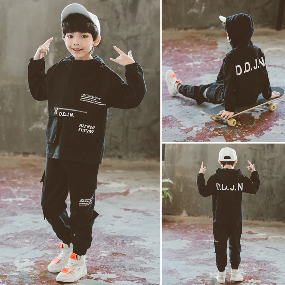 Одежда для мальчиков свободные повседневные толстовки и штаны комплект одежды с