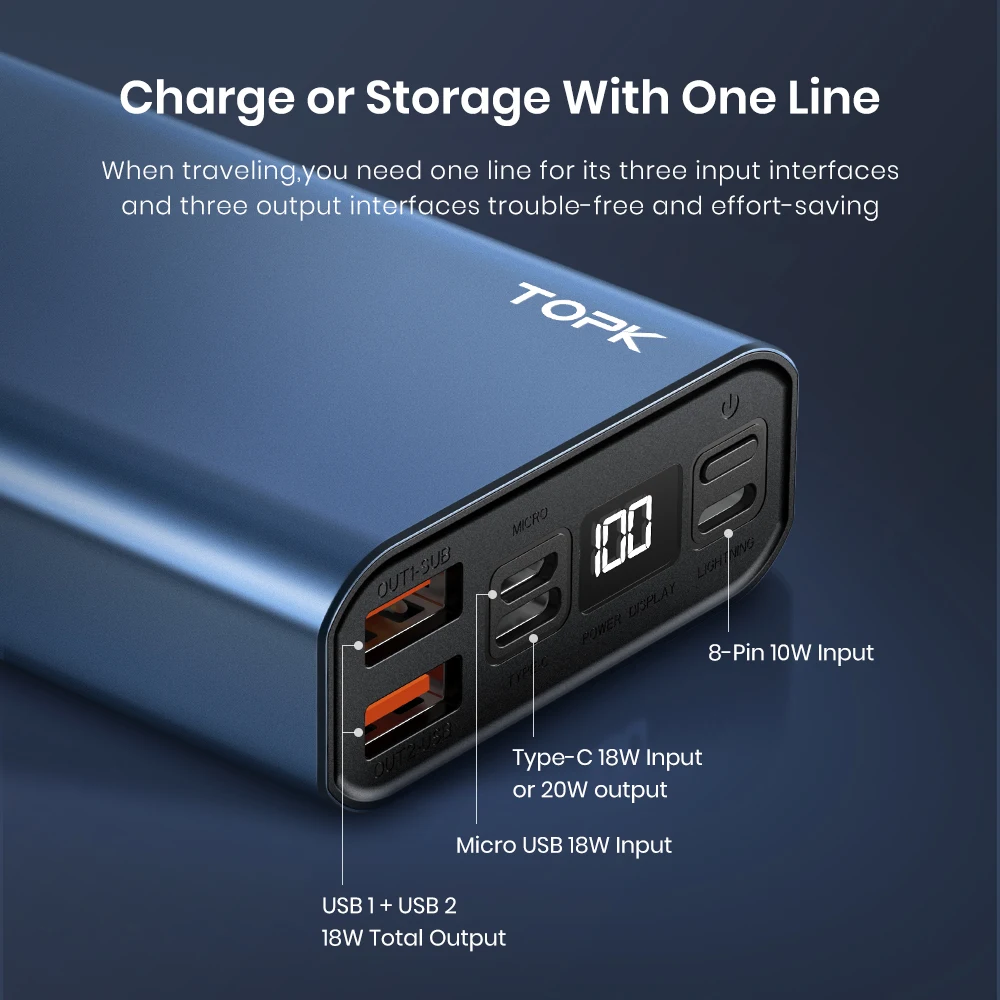 topk i2006p power bank 10000mah 20000mah portable charging led external battery pd 20w powerbank 10000 20000 mah for xiaomi free global shipping