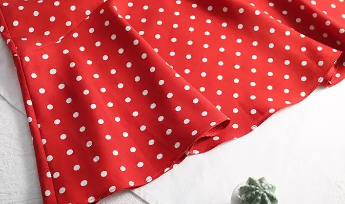 

Spring Summer Fashion Women High Waisted Ruffles Dot Black Red Trumpet Skirt , Korean Office Lady 4xl Chiffon Mermaid Skirts
