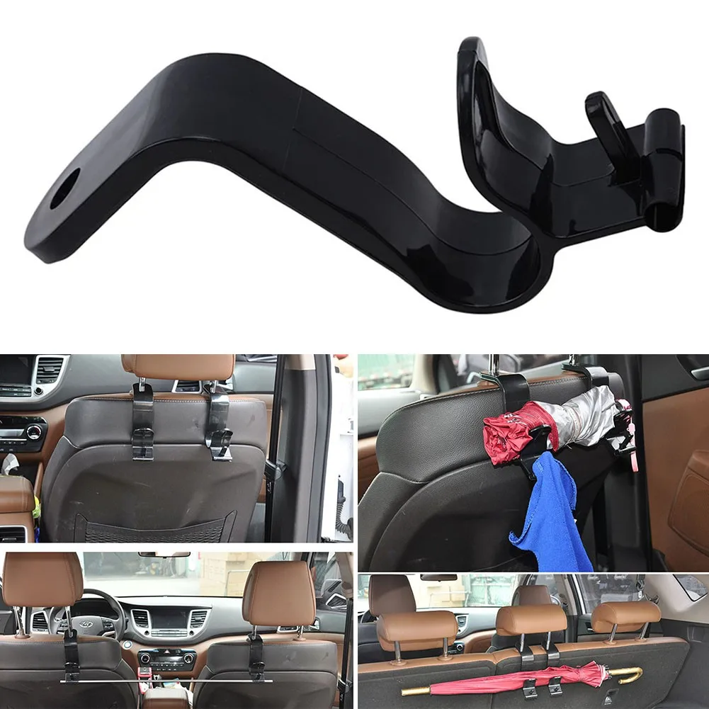 

Car Seat Back Hooks Universal Umbrella Mount Bracket Auto Coat Clip For Hanging Groceries Clothes Black Plastic