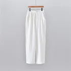 Брюки-Карандаш размера плюс Женские однотонные, элегантные хлопковые свободные штаны с эластичным поясом и карманами, L-7XL