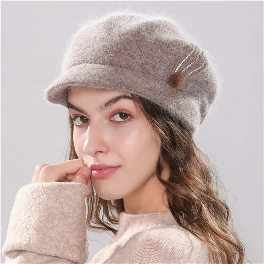 Женская зимняя мешковатая теплая вязаная шапка из шерсти Лыжная шапки с