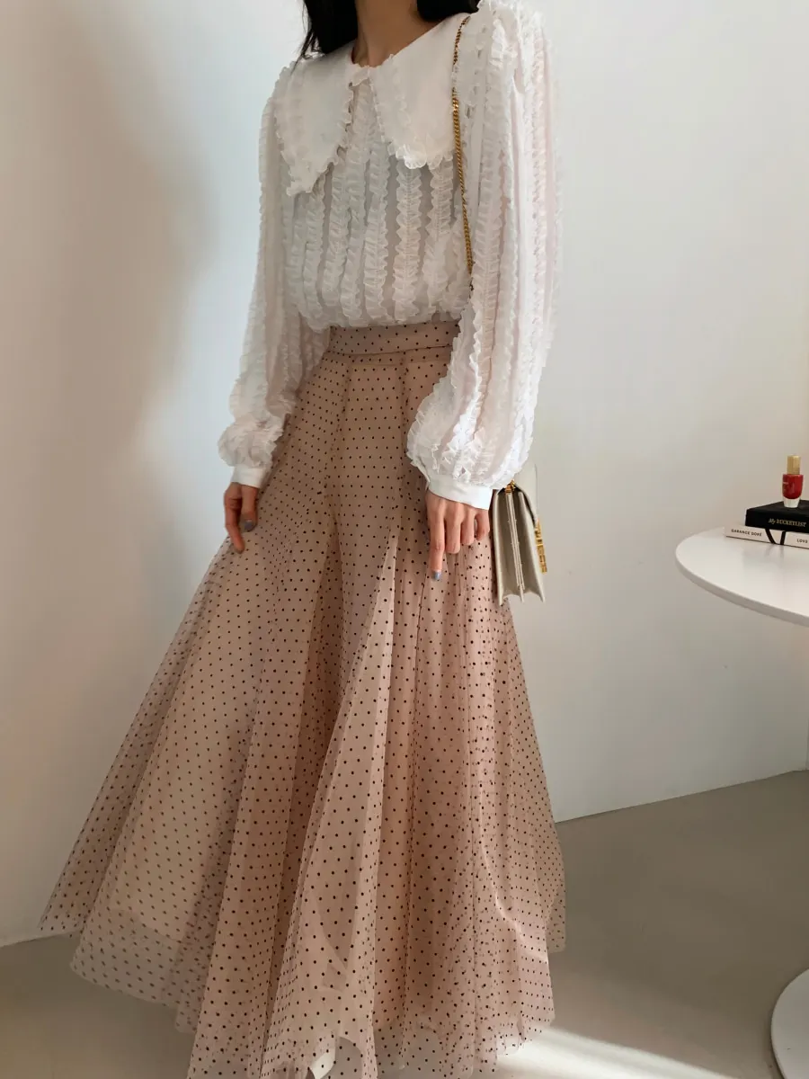 

Doll Collar Wooden Ear Patchwork Blouse Women Pullover Long Sleeve Slim Blusas Spring 2021 New Ol Work Style Shirt