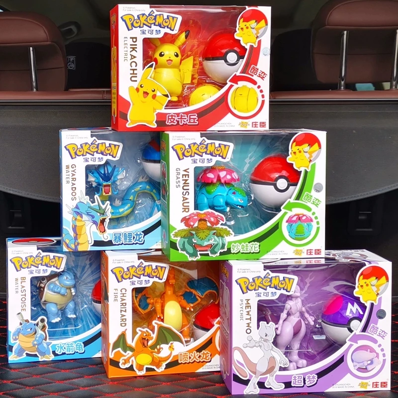 6pcs Genuine Pokemon Set Box Elf Ball Deformation Toys Pocket Monster Pet Pokeball Pikachu Anime Figure Model Dolls Kids Gift - купить по