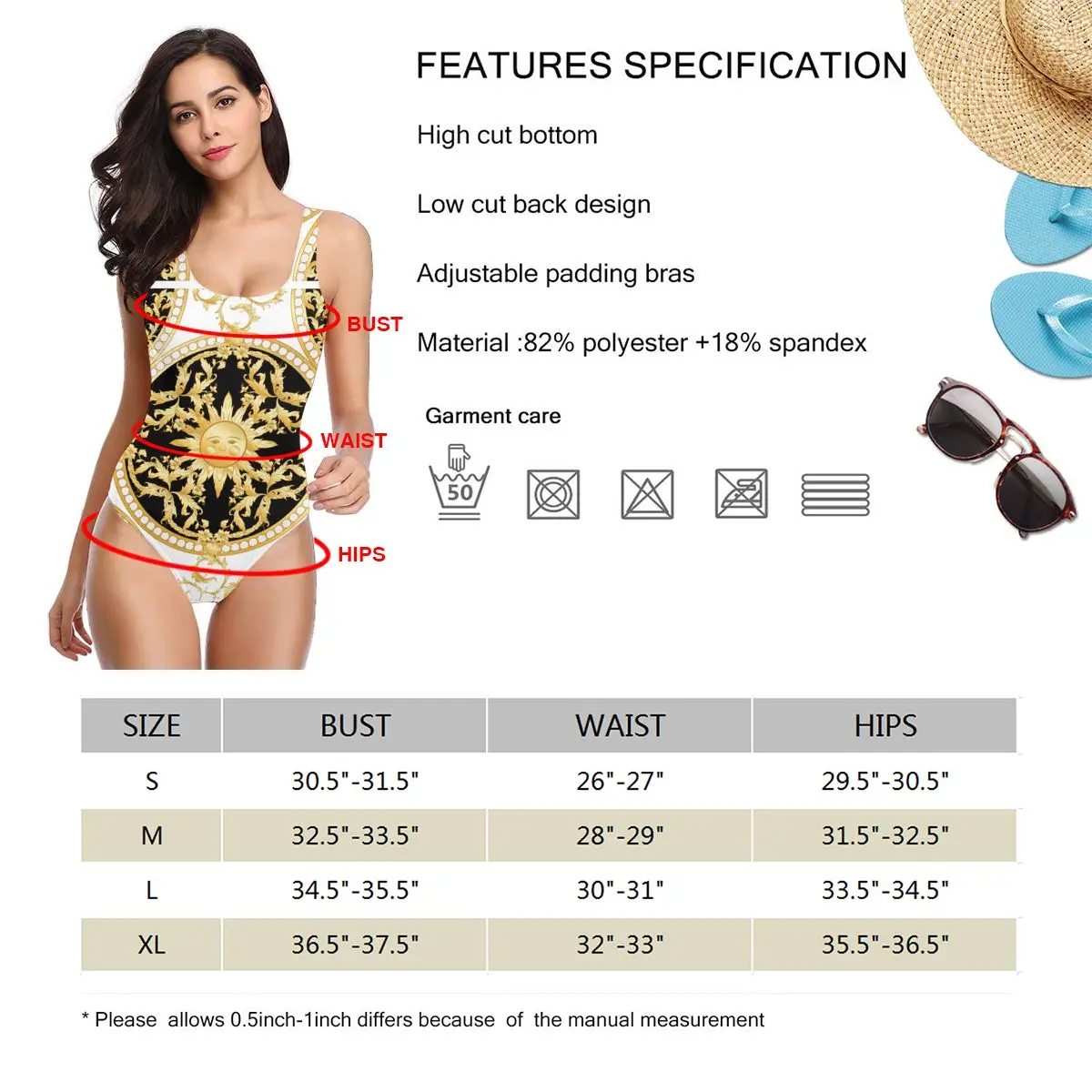 

Sexy One Piece Baroque Floral Golden Chains Swimsuit Push Up Swimwear Women Monokini Swimsuit Bodysuit Bathing Suit Swim Wear