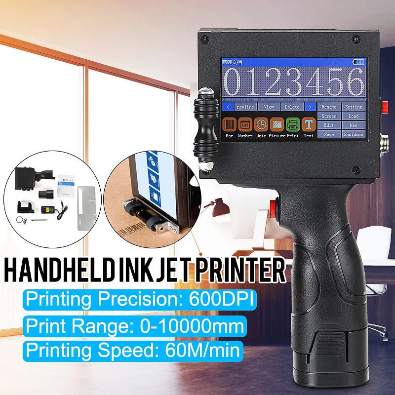 

Handheld Printer Label Inkjet QR Printet USB Automatic Coding Machine Date English Smart Encoder 110-220V LED Touch Screen