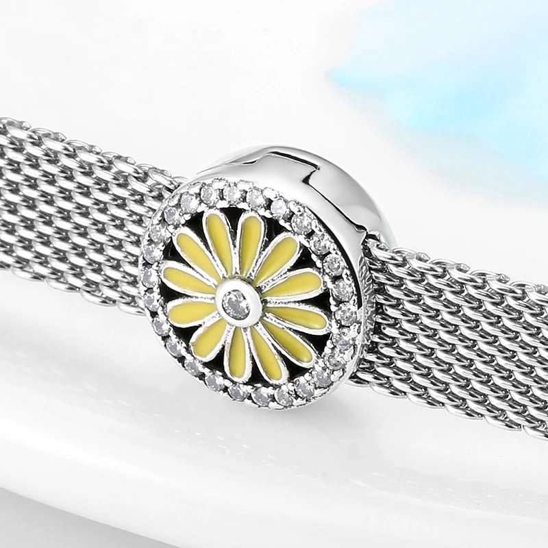 Daisy flowers 925 Sterling Silver zircon Clip Beads clips beads for jewelry making fit reflexions charm Bracelet | Украшения и