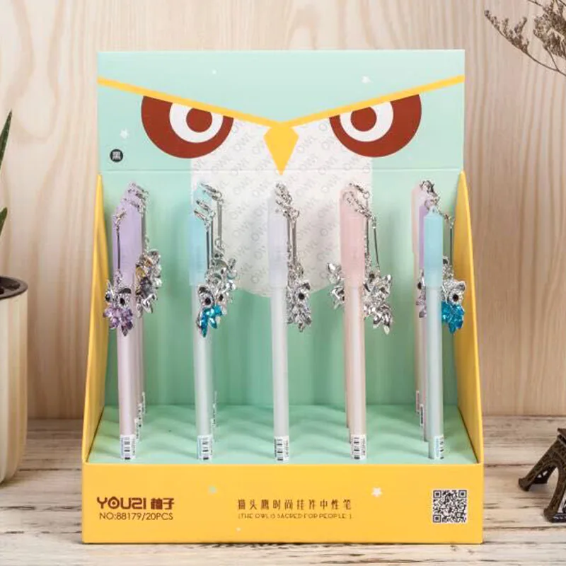 

30 pcs/lot Creative Diamond Owl Pendant Gel Pen Cute 0.5 mm black Ink neutral Pen Promotional Gift Stationery School Supplies