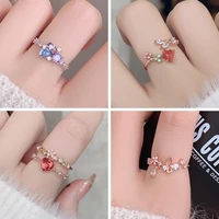 new fashion micro inlaid crystal zircon rings sweet elegant flower ring for girl women finger bague jewelry bridal delicate gift