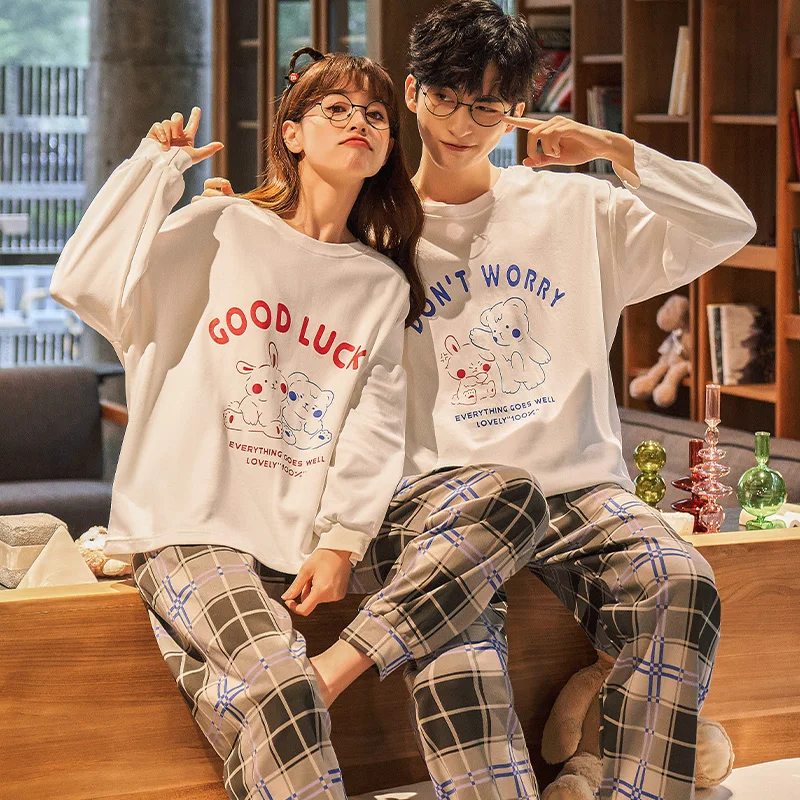 Новинка осенне-зимние пижамные комплекты из чистого хлопка для пар брюки