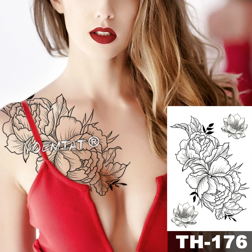 

Rose Compass Pearl Cross Waterproof Temporary Tattoo Sticker Black Lace Arm Back Flowers Big Tatto Body Art Fake Tatoo For Women