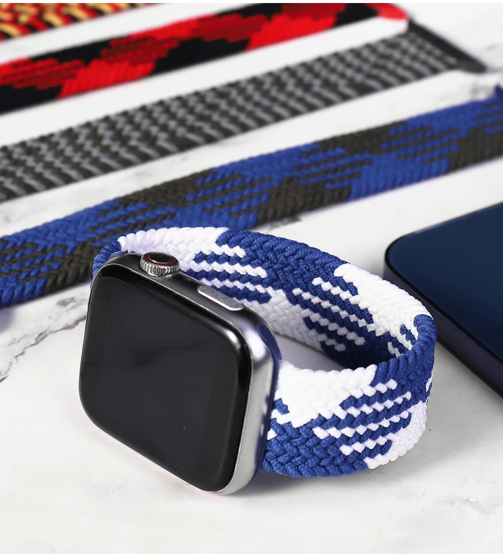 Nylon Braided Loop Strap For Apple Watch 6 Se 5 Band 44mm 40mm 38mm 42mm Smartwatch Elastic Belt Bracelet on iWatch Series 54321