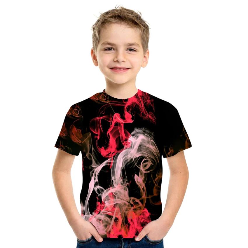 

Summer New Fashion Boys Kids Baby Girls 3D Print Flame Clothes Creative Smoke Children Harajuku Style Clothes