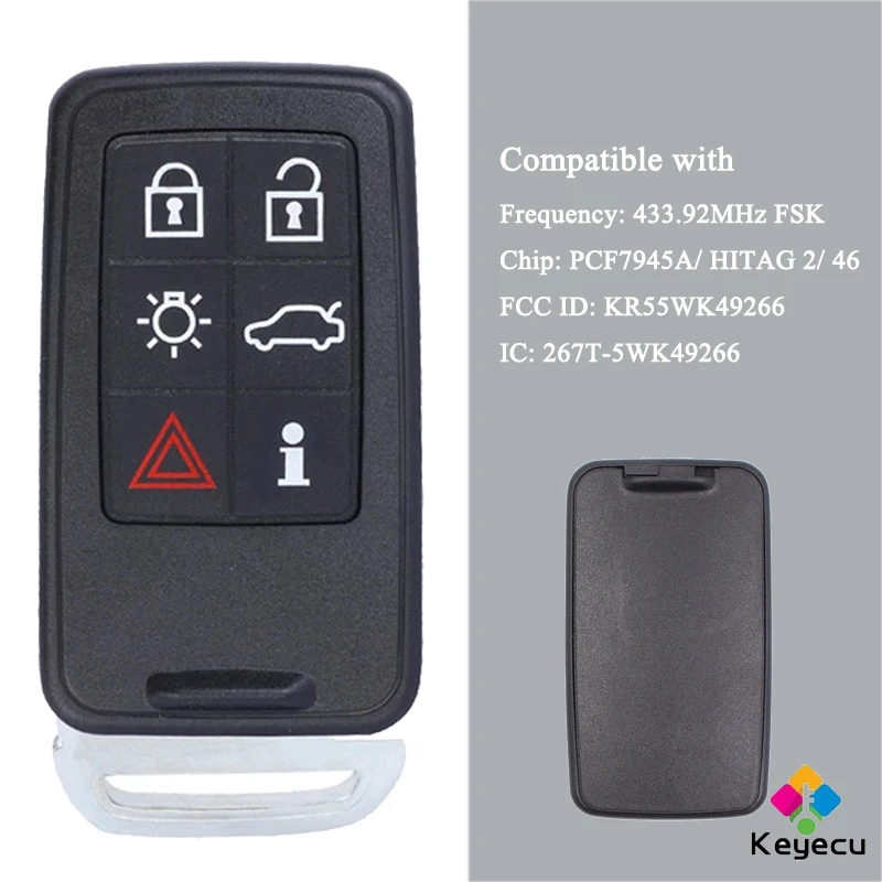 Дистанционный смарт ключ без ключа с 6 кнопками FSK 434 МГц для Volvo S60 S80 V40 V60 V70 XC60 XC70 2007