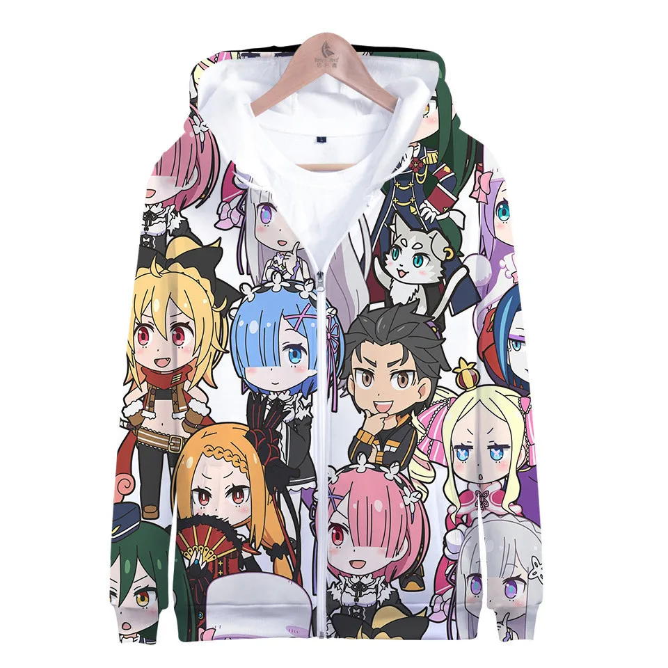 Re Zero худи Rem новинка толстовка с капюшоном карманами и объемным рисунком для