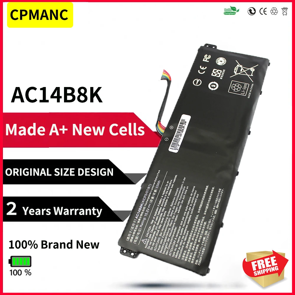 Cpmanc Ac14b8k Nova Bateria para Acer Aspire Cb3111 Cb5311 Es1511 Es1-512 Es1-520 S1-521 Es1-531es1731 E5-771g V3-371 V3-111 Baterias p/ laptop