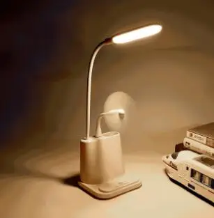 WHITE with fan USB Перезаряжаемый Светодиодный настольный светильник с сенсорным затемнением, регулировочный стол для детей, чтения, кабинета, прикроватной тумбочке, спальни WJ10247 - Цвет корпуса: WHITE with fan