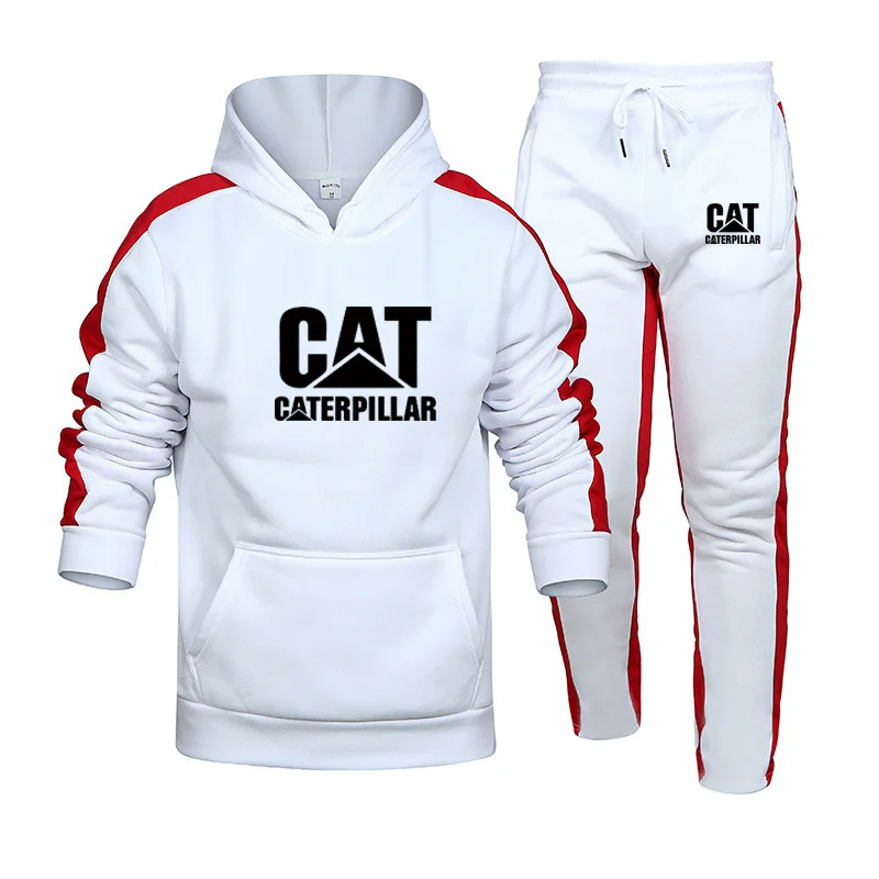 

Spring Autumn Men CAT LOGO Hoodies Suit Fashion Casual Tracksuit Mens Set Sports Two Piece Stripe Hoodie Pant Male Sets 12 Color