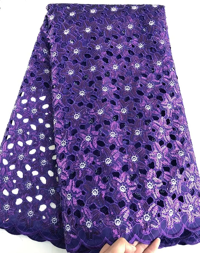 purple 5 ярдов блестящая ажурная органза, кружево красивая африканская швейная ткань с блестками нигерийская Гана одежда - Цвет: purple