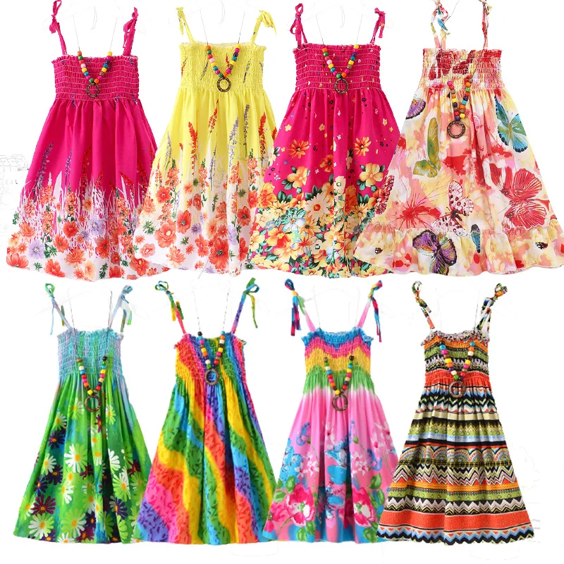 

2021 Summer Girls Floral Dr Sling Ruffles Bohemian Beach Princ Dres for Girl Clothing 2 6 8 12 Years With Nelace Gift