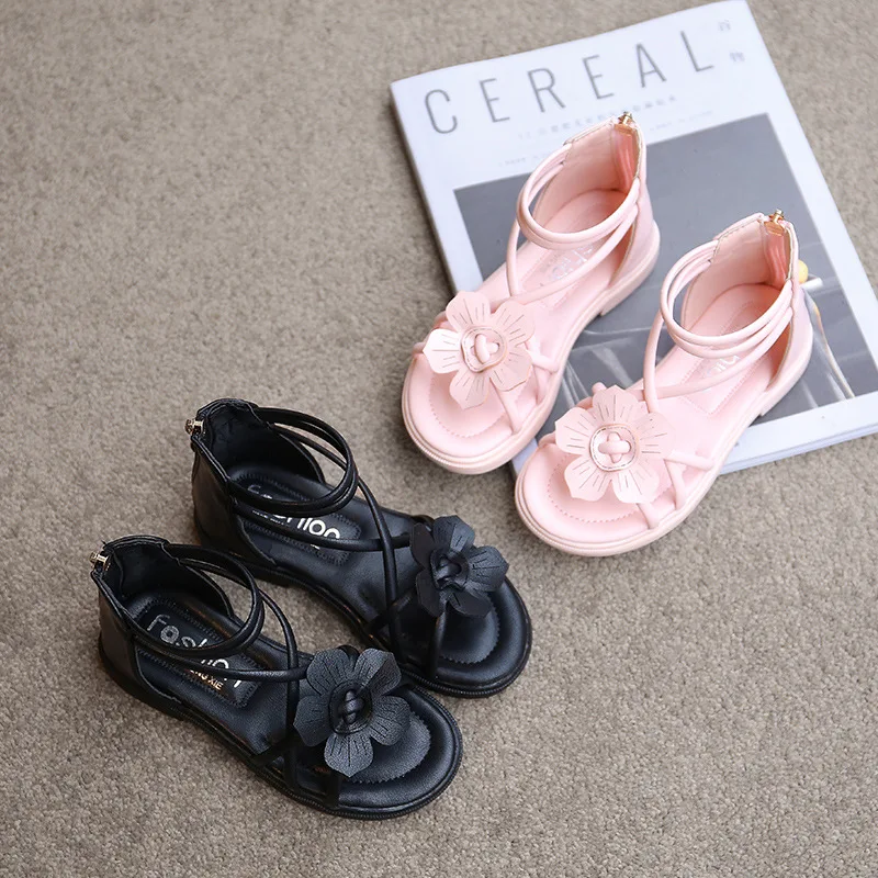 

Roman Sandals Girls 2021 New Summer Fashion Princess Flower Children Gladiator Sandals Soft Bottom Students Shoes Zipper E03243