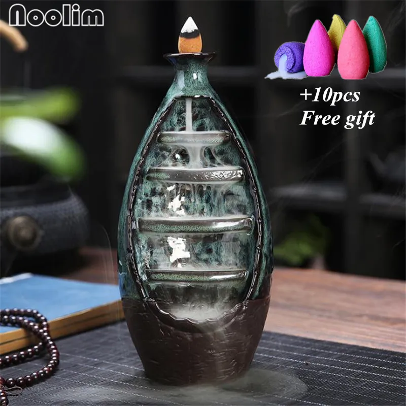 B -10pcs Mixed Новая керамическая курильница для благовоний горелка большого размера ремесла украшения дзен водопад благовония держатель для Рожков+ 10 шт Бесплатные конусы - Цвет: B -10pcs Mixed