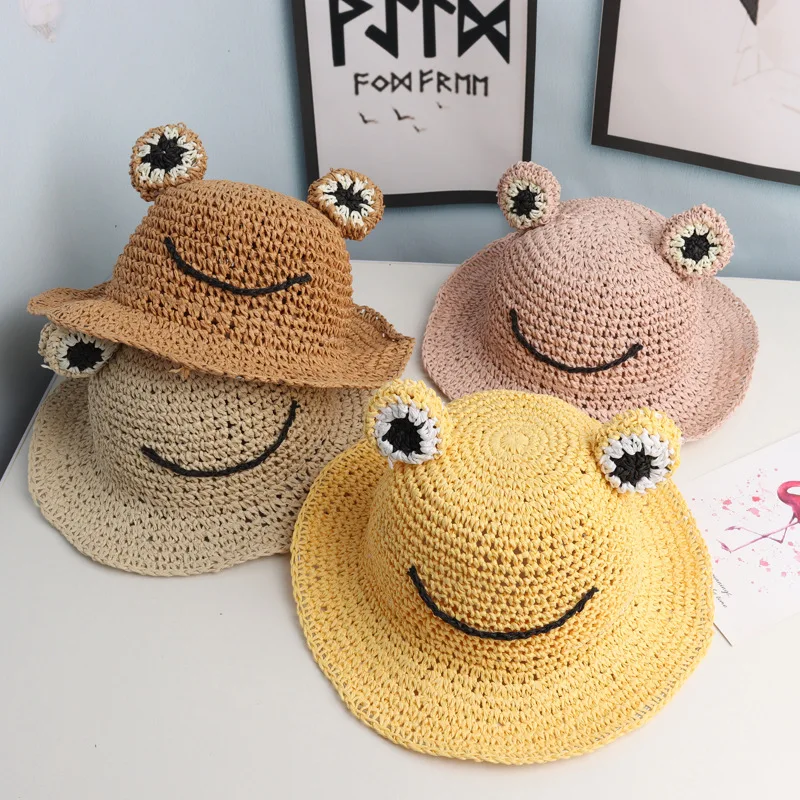 

New Beach Frog Summer Hats for Kids Girls Boy Baby Sun Protection Bucket Straw Hat Gorro Rana Panama Cap Gorras Casquette Caps