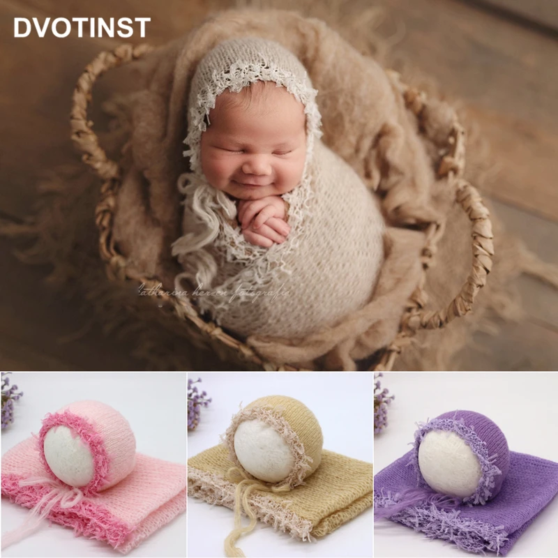 Dvotinst Newborn Baby Photography Props Cute Tassel Bonnet Soft Knitted Hat Wrap Studio Shoot Fotografia Accessories Photo Props