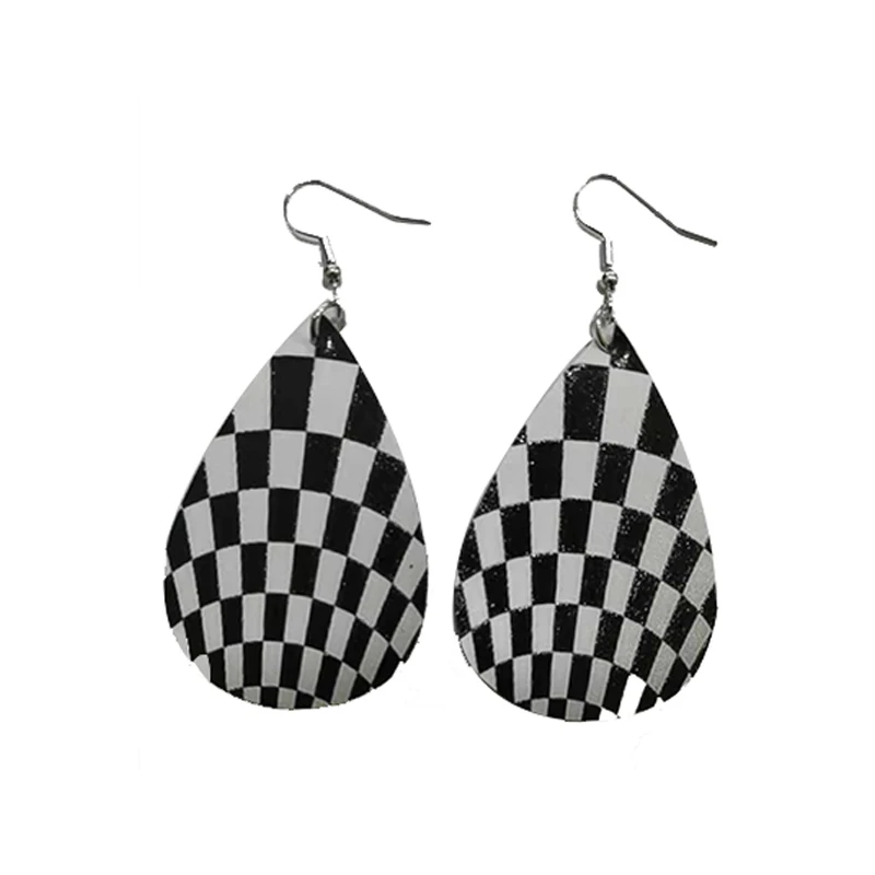 

Кожаные женские серьги-капельки в клетку, на День святого Валентина