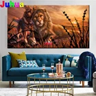 Пейзаж с изображением собаки и Льва, Настенная картина, Алмазная мозаика, полная круглая вышивка, картины с животными дикой природы, декор для гостиной