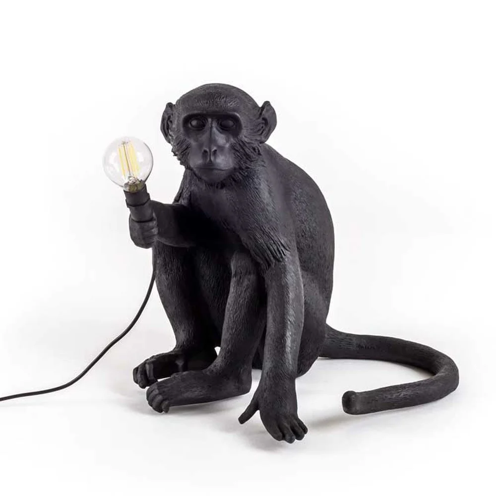 

Nordic черный лампа в форме обезьяны Светодиодный Настольные лампы для дома современные пеньковая веревка Лофт настольные лампы для спальни н...