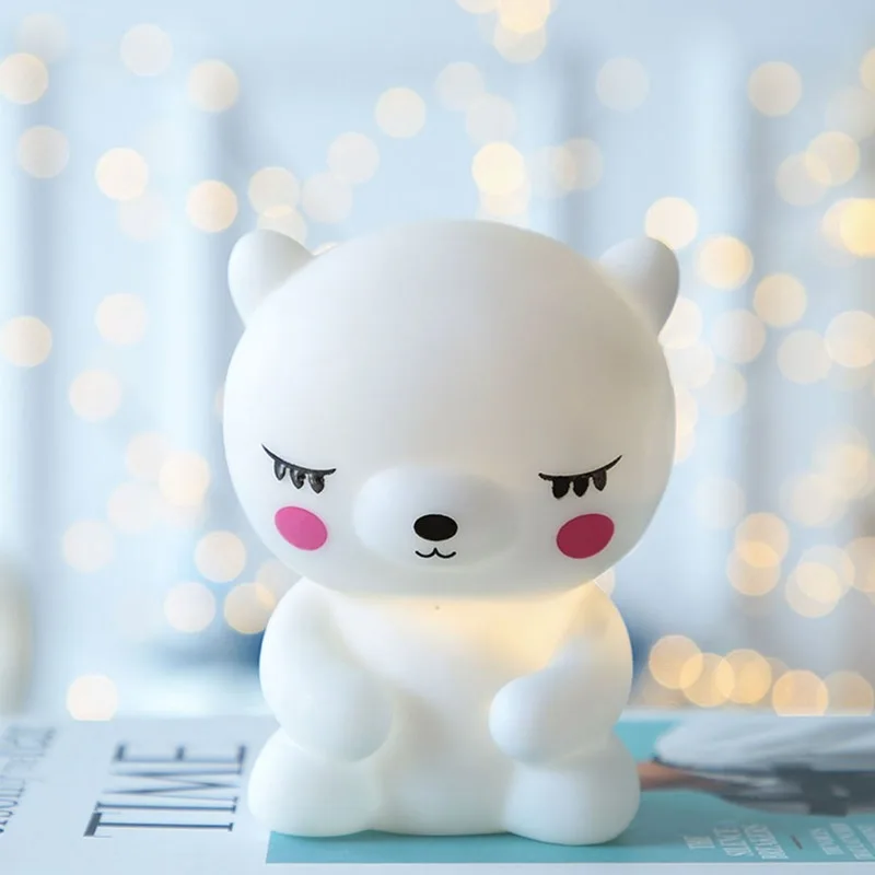 

Cute Expression Sleep Silicone Bear Modeling Lamp Children Room Decorate Small Night Lights