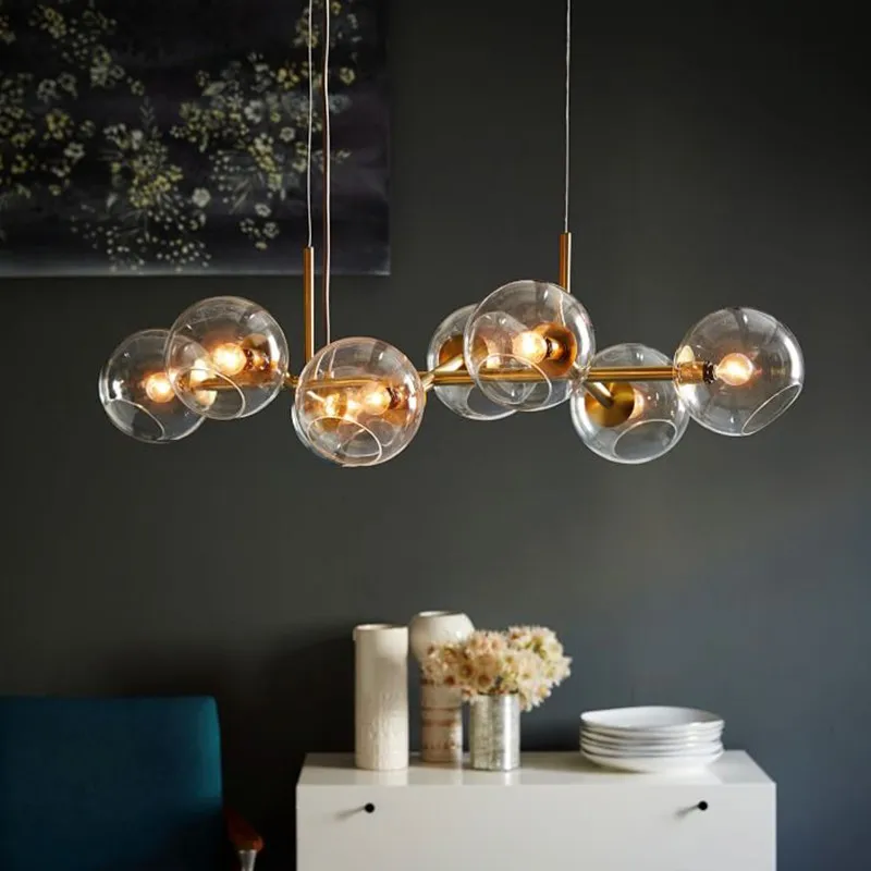 Nordic Wind Restaurant Lamp Chandelier Glass Lampshade Bulb Designer Model Room Simple Living Bedroom Molecular Lamps | Лампы и