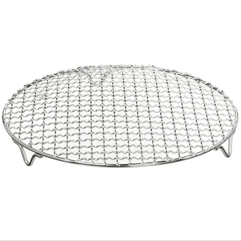 

304 Stainless Steel Round Grill Net With Footboard Bbq Meshes Cooling Rack Steam Baking Rack Camping Outdoor Mesh Wire Net