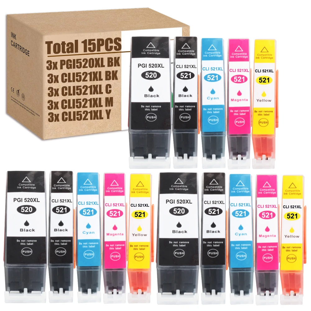 15 шт. для Canon PGI-520 XL Ink CLI-521 MP560 MP640 MP550 MP540 MP620 MP630 MX860 MX870 MP980 MP990 iP3600 iP4600 | Компьютеры и