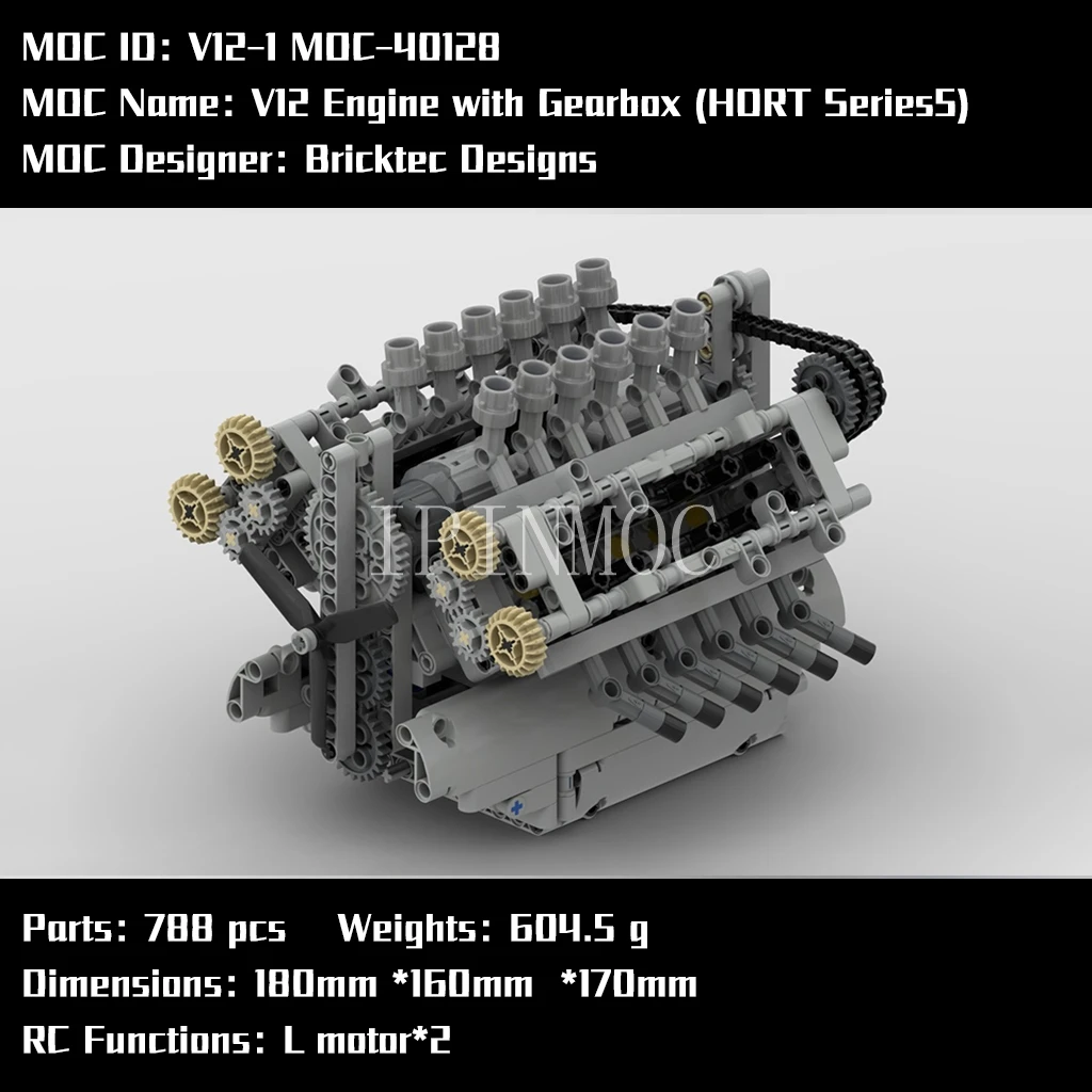 

MOC-40128 V12 двигатель с коробкой передач (HORT Series5) от Bricktec Designs